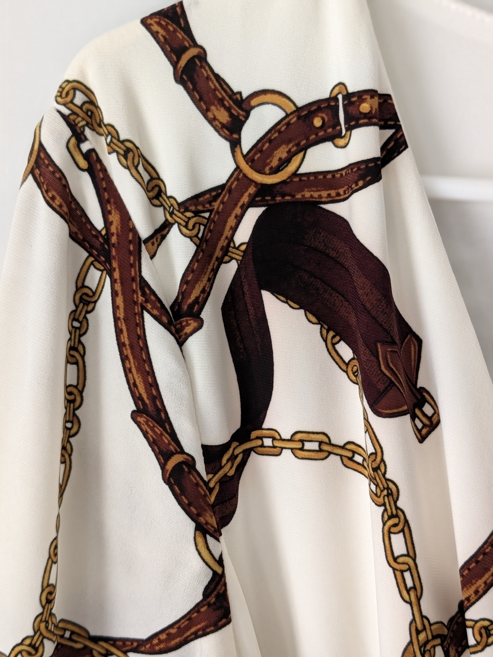 NWT Ralph Lauren Cream and Brown Chain-Print Wrap Midi Dress